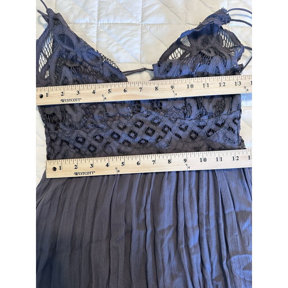 FP One Free People Lace Boho Tunic Mini Dress Gray Criss Cross Back M Medium - Picture 7 of 8